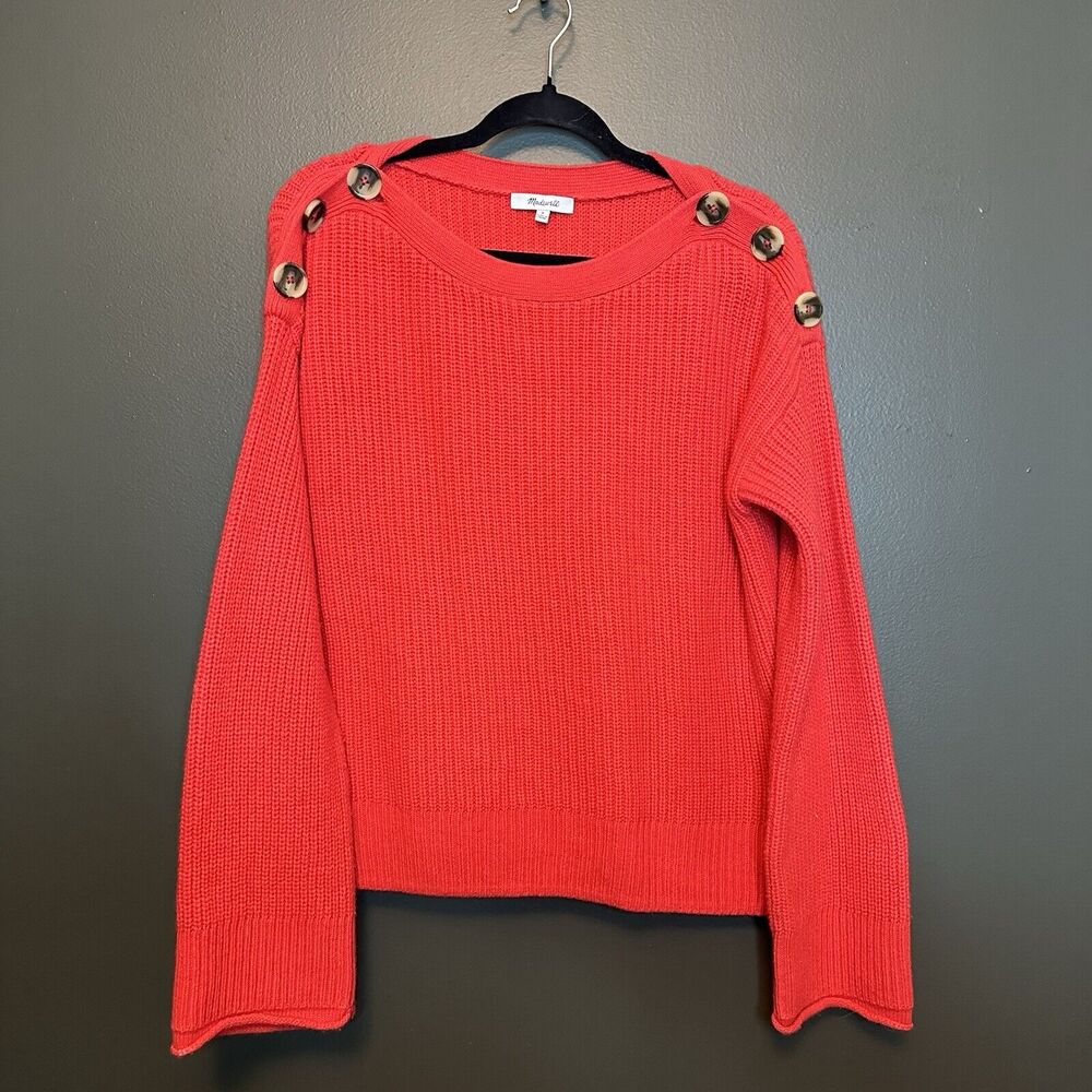 Madewell Calloway Boatneck Pullover Sweater‎ Red Chunky Knit S Small